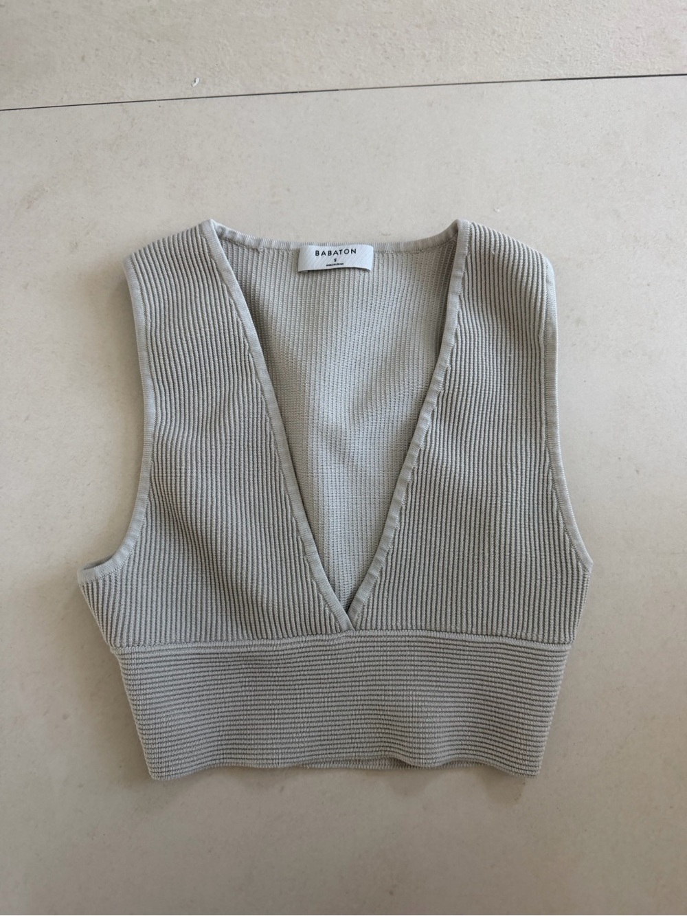 Aritzia Cream Ribbed Deep V Cropped Tank